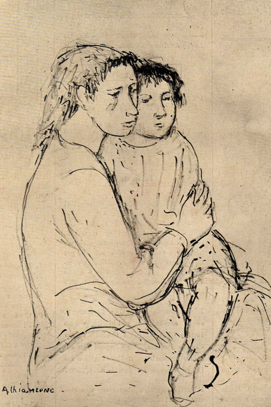 La madre, 1957, disegno pubblicato in copertina su La Nuova Gazzetta, n°11, Napoli novembre 1957
